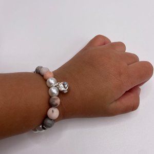 Infant or Toddler Pink Zebra Stone/Pearl Inspired bracelet (Touched By Promise)